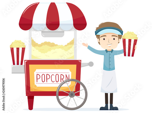 Man Popcorn Vendor Illustra...