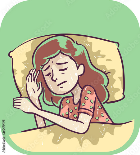 Girl Symptom Soaking Night Sweats Illustration