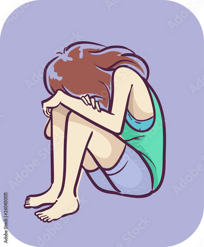 Girl Symptom Depressed Sitting Down Illustration