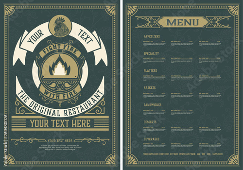 Vintage restaurant menu design template. Vector layered.