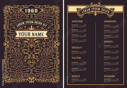 Restaurant menu template. Vintage style. Vector layered