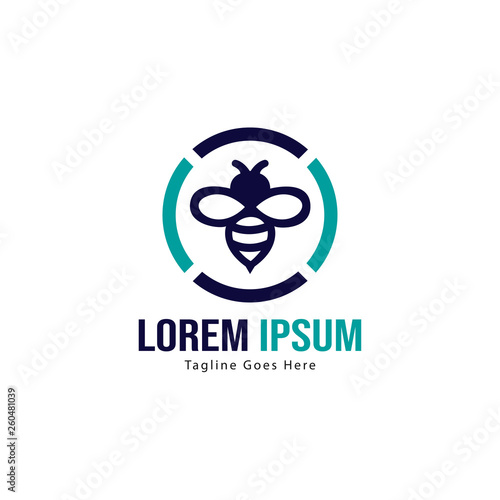 Bee logo template design. Minimalist bee logo with modern frame