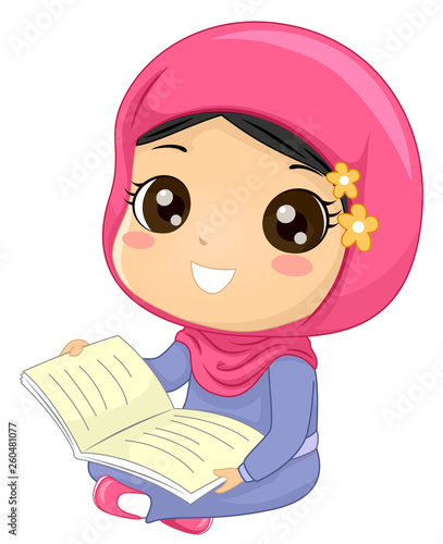Kid Girl Muslim Read Book Illustration