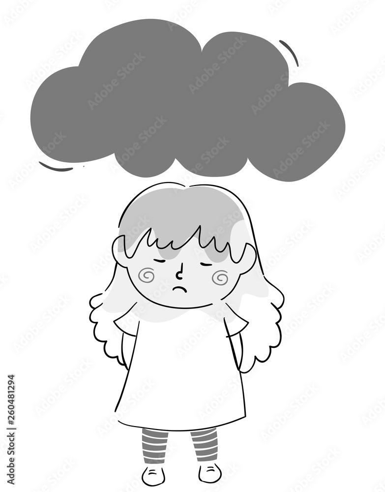 Kid Girl Doodle Dark Cloud Illustration Kid Girl Doodle Dark Cloud Illustration