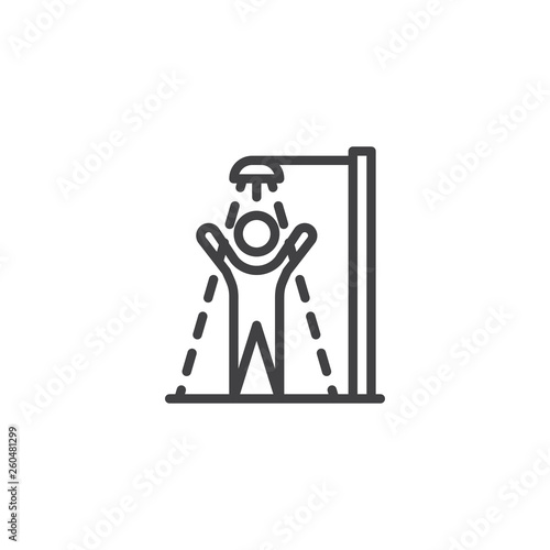 Water park shower line icon. linear style sign for mobile concept and web design. Man taking shower outline vector icon. Symbol, logo illustration. Pixel perfect vector graphics