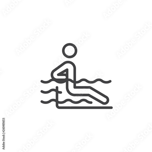 Man in a swimming pool line icon. linear style sign for mobile concept and web design. Man relax hydromassage bathing outline vector icon. Symbol, logo illustration. Pixel perfect vector graphics