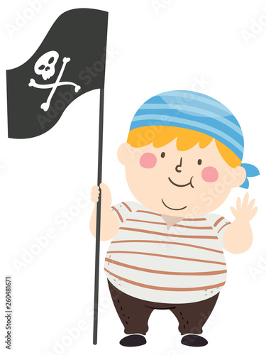 Kid Boy Pirate Big Boy Flag Wave Illustration