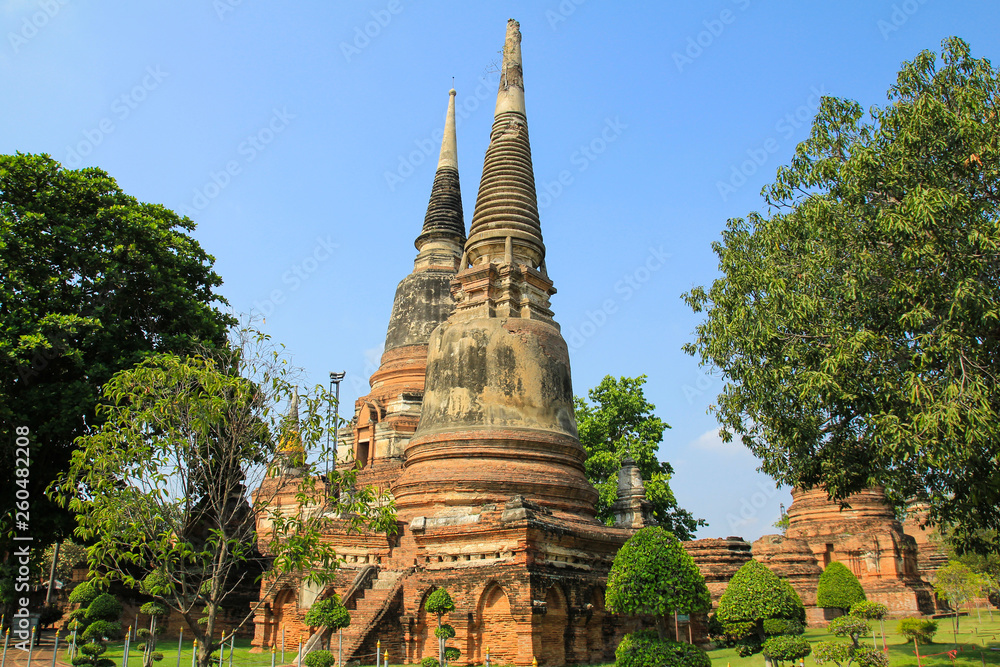 Ancient Pagoda at Wat Yai Chaimongkol in Ayutthaya ,Thailand.