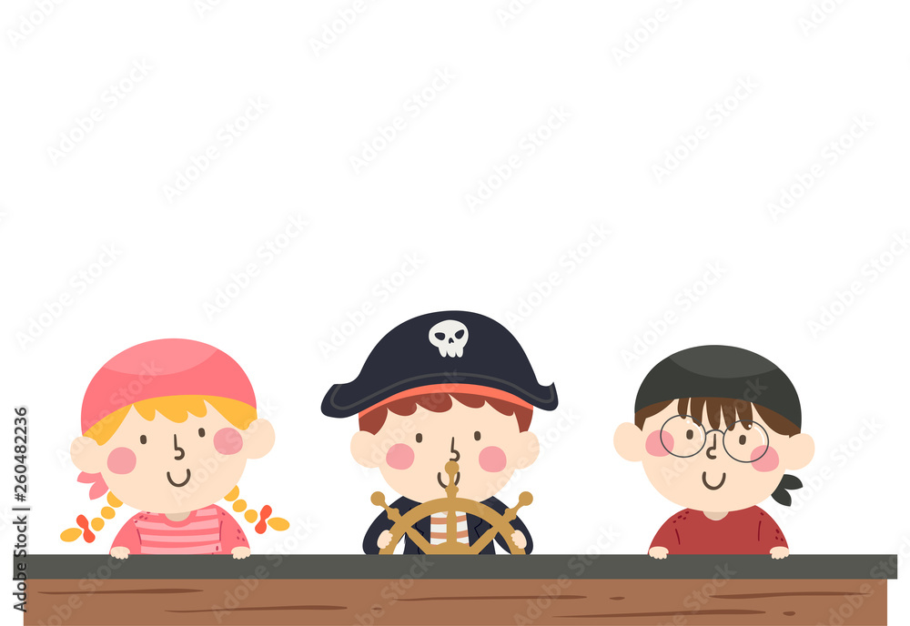 Kids Pirates Border Steering Wheel Illustration Kids Pirates Border Steering Wheel Illustration