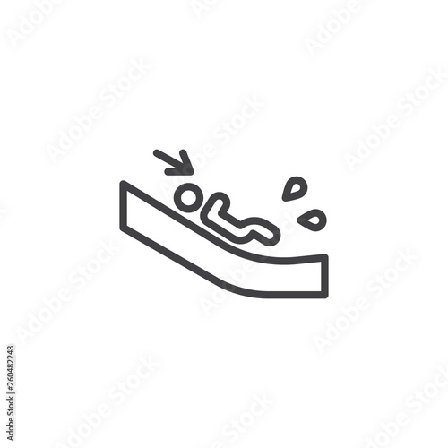 Man slide down on water slide line icon. linear style sign for mobile concept and web design. Aquapark water slide outline vector icon. Summer vacation symbol, logo illustration. Pixel perfect vector
