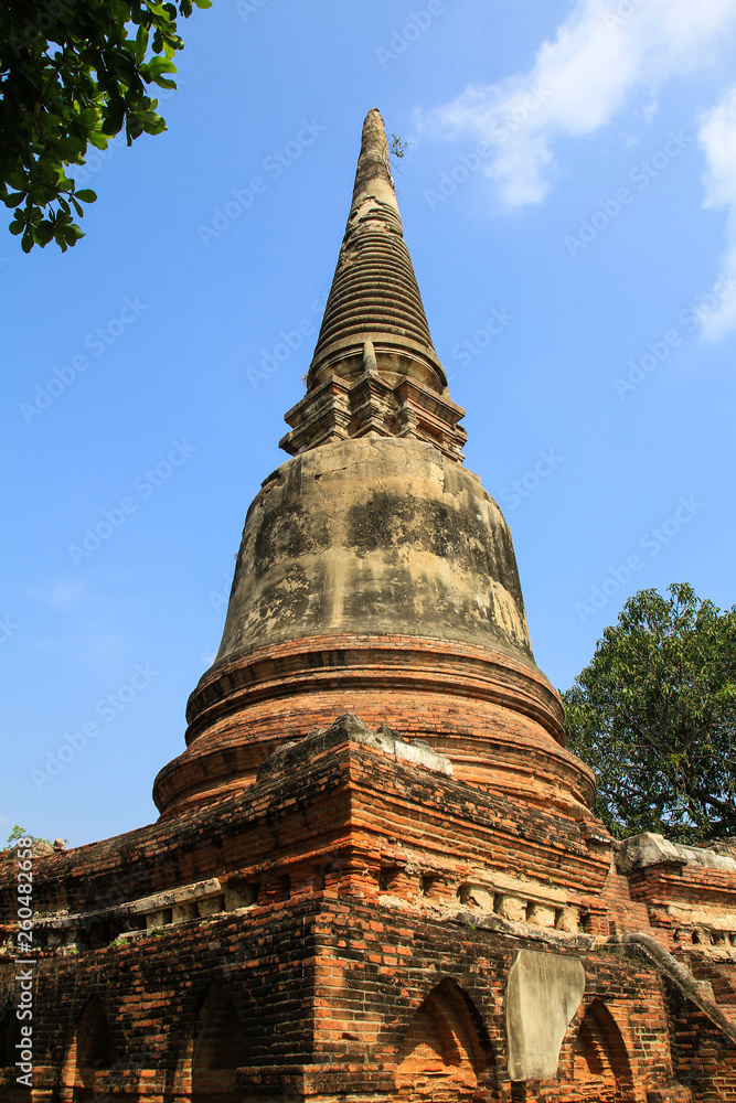 Ancient Pagoda at Wat Yai Chaimongkol in Ayutthaya ,Thailand.