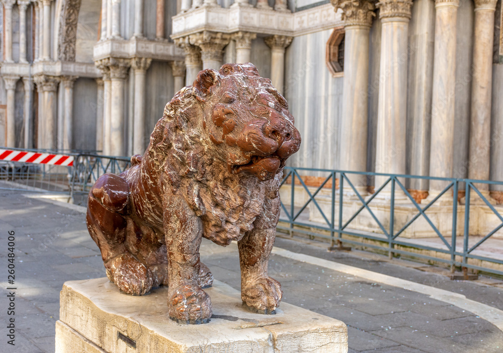 Italy, Venice, details and view of the little lions of the Basilica of San Marco
