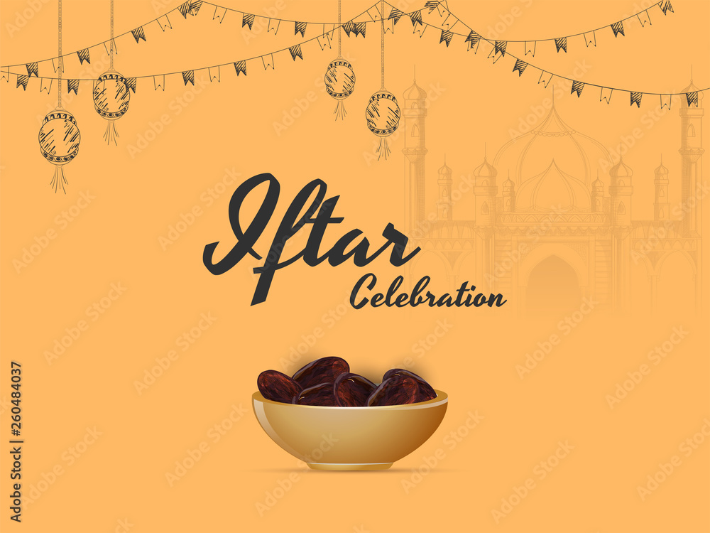 Creative invitation card with stylish text of Iftar Celebration with  decoration of bunting on yellow background for banner or poster design.  Stock Vector | Adobe Stock