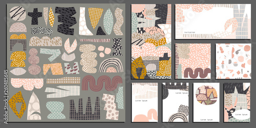 Vector Collage template creative  kit with hand draw texture