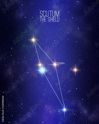Photography Scutum the shield constellation map on a starry space background