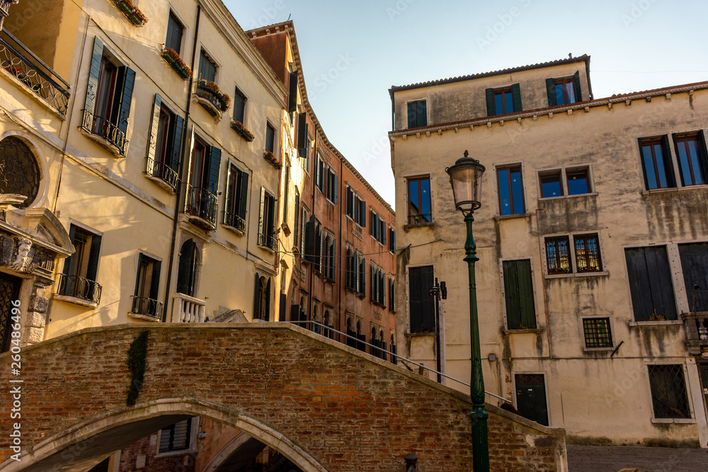 Fototapeta premium Italy, Venice, details and view of buildings in typical Venetian style.