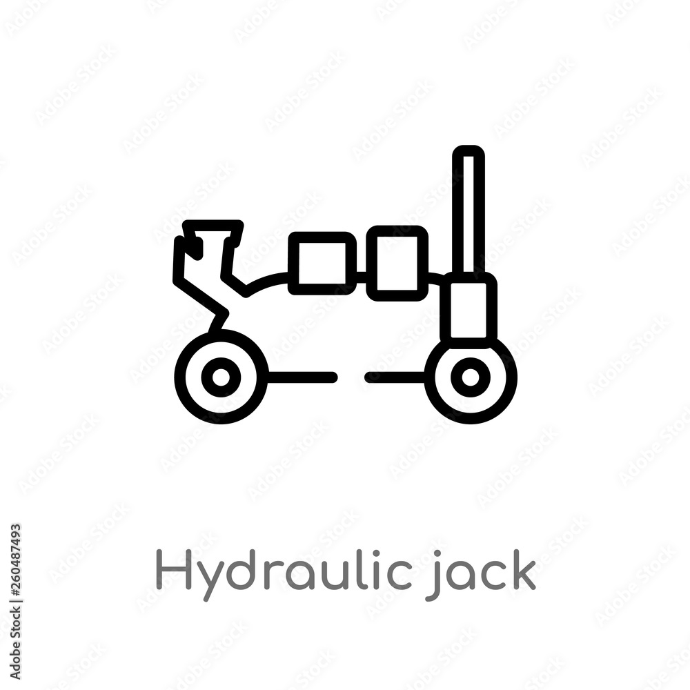 outline hydraulic jack vector icon. isolated black simple line element illustration from transportation concept. editable vector stroke hydraulic jack icon on white background
