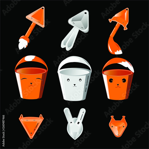 a set of molds and shovels for the sandbox