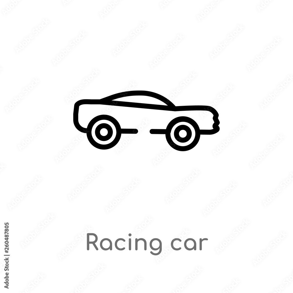 outline racing car vector icon. isolated black simple line element illustration from transportation concept. editable vector stroke racing car icon on white background