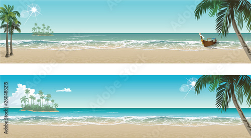 Fototapeta Naklejka Na Ścianę i Meble -  Tropical beach paradise. Vector seaside view posters