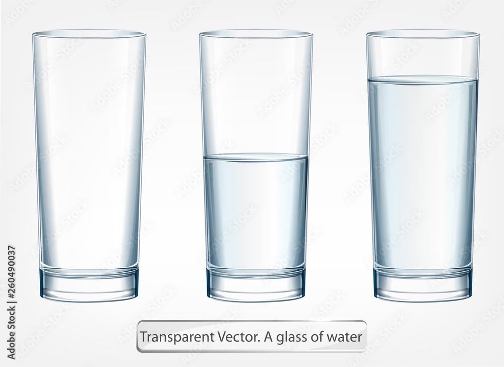 Transparent vector glass of water on light background Transparent vector glass of water on light background