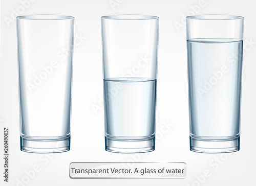 Transparent vector glass of water on light background