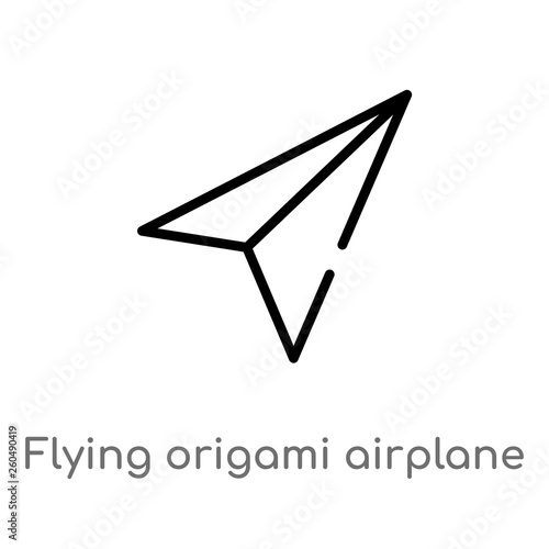 outline flying origami airplane vector icon. isolated black simple line element illustration from user interface concept. editable vector stroke flying origami airplane icon on white background