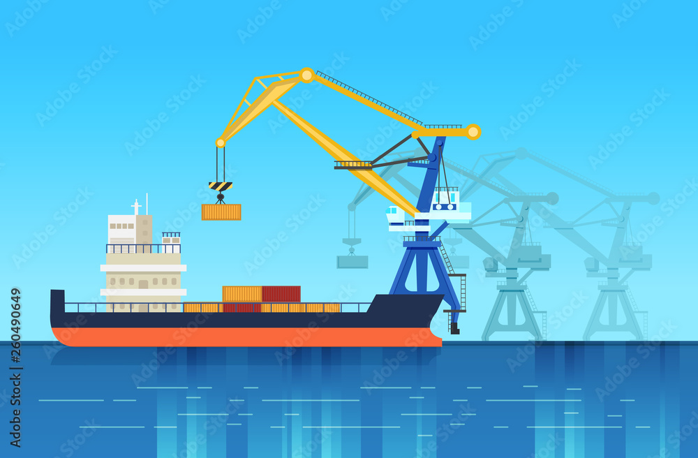 Loading from mooring of freights, by means of crane. Loading from mooring of freights, by means of crane.