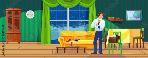 Male businessman is going to work, putting on strict clothes.