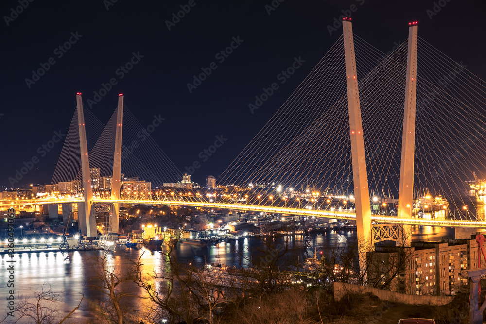 Obraz premium Night view of the city of Vladivostok. Vladivostok, Russia.
