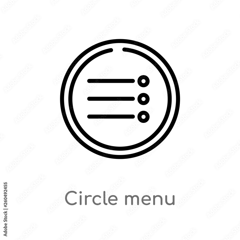outline circle menu vector icon. isolated black simple line element illustration from ultimate glyphicons concept. editable vector stroke circle menu icon on white background outline circle menu vector icon. isolated black simple line element illustration from ultimate glyphicons concept. editable vector stroke circle menu icon on white background