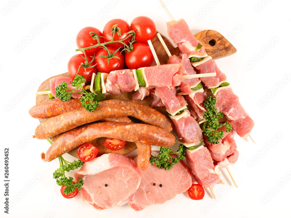 assorted raw meats isolated on white background assorted raw meats isolated on white background