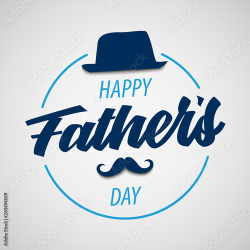 Fathers Day poster with hat and mustache in blue design