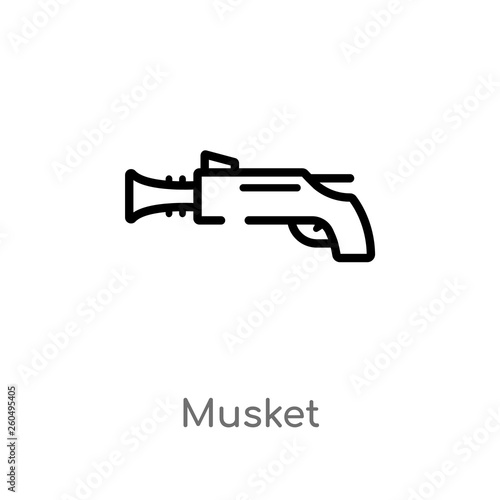 outline musket vector icon. isolated black simple line element illustration from weapons concept. editable vector stroke musket icon on white background