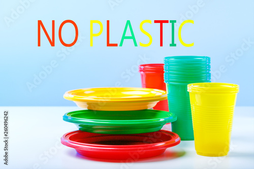 Environmental concept. Ban single use plastic dishes.