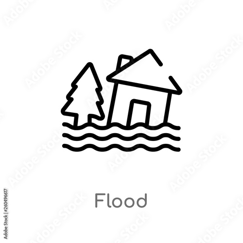 outline flood vector icon. isolated black simple line element illustration from weather concept. editable vector stroke flood icon on white background