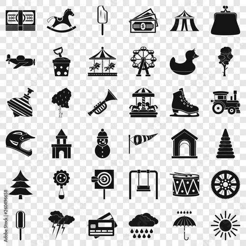 Children park icons set. Simple style of 36 children park vector icons for web for any design