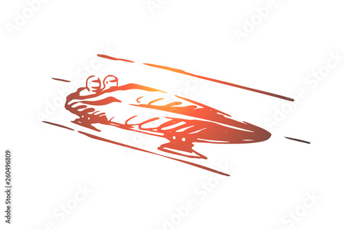 Luge, winter, sport, ice, speed concept. Hand drawn isolated vector.