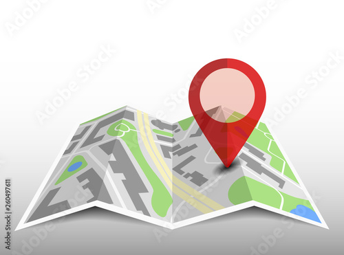 generic folded map with location pin and shadow