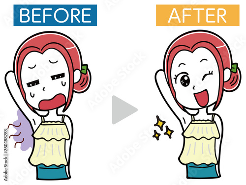 イラスト素材: 女性ワキのにおい・ビフォーアフター