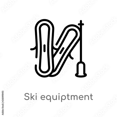 outline ski equiptment vector icon. isolated black simple line element illustration from winter concept. editable vector stroke ski equiptment icon on white background