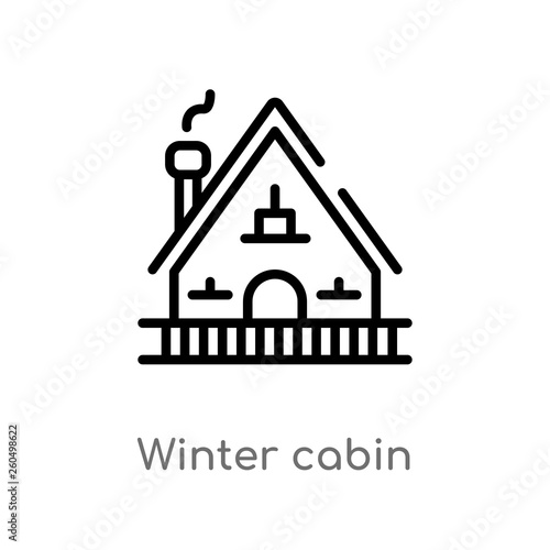 outline winter cabin vector icon. isolated black simple line element illustration from winter concept. editable vector stroke winter cabin icon on white background