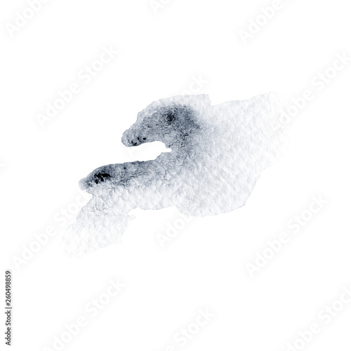 The watercolor splash of dusty blue color isolated on white background. Grunge element for paper design.