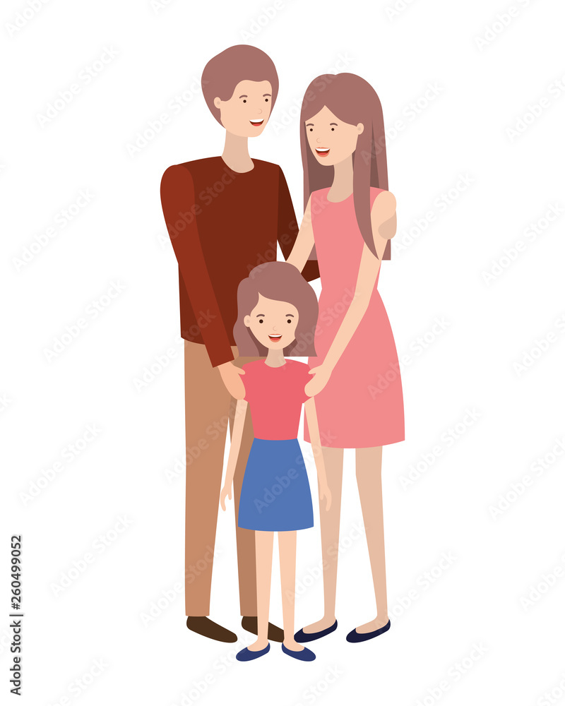 couple of parents with daughter avatar character couple of parents with daughter avatar character