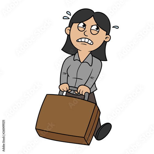 Cartoon Woman Carrying Heavy Briefcase