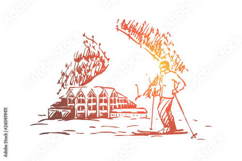 Finland, country, travel, mountains, skiing concept. Hand drawn isolated vector.