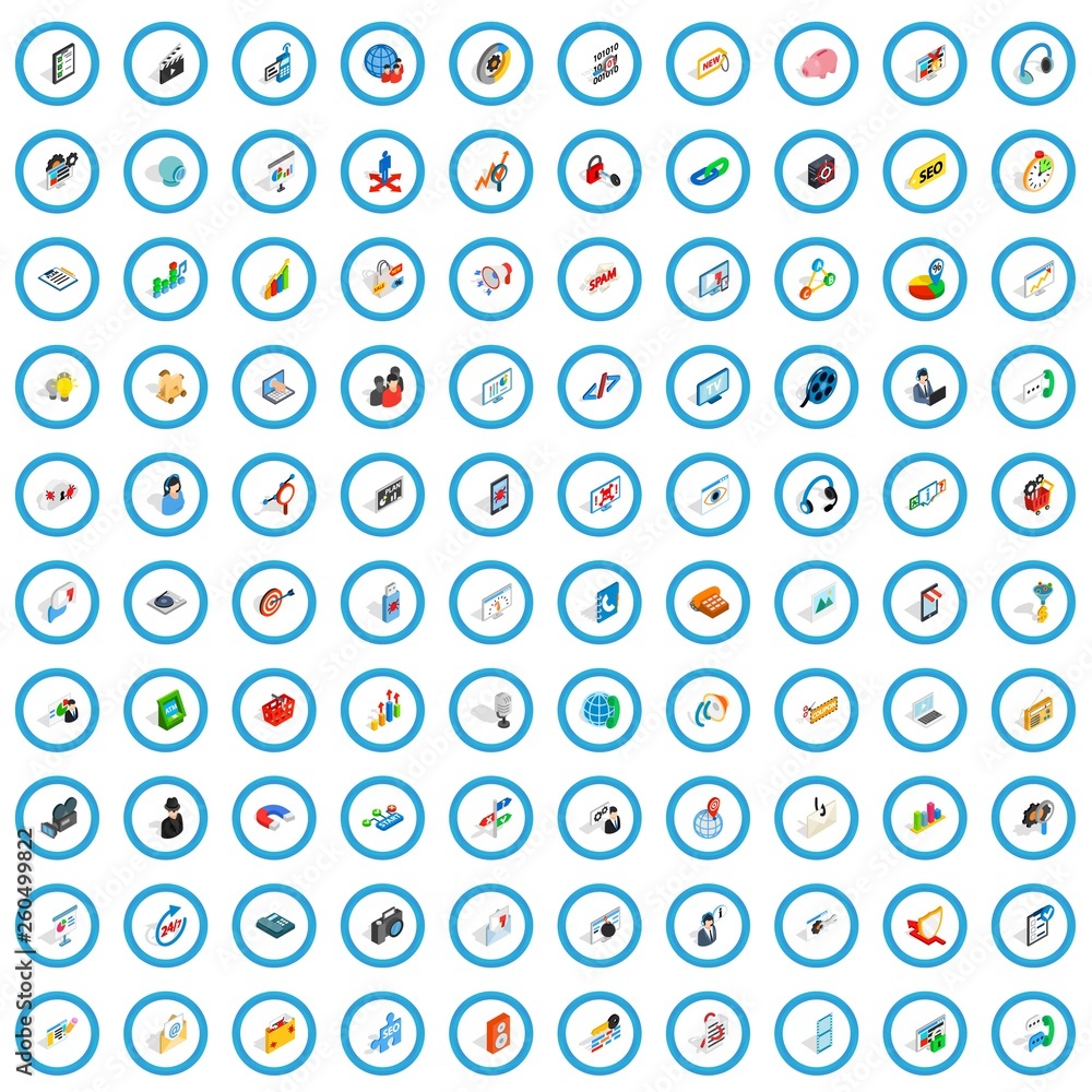100 seo and web icons set in isometric 3d style for any design vector illustration