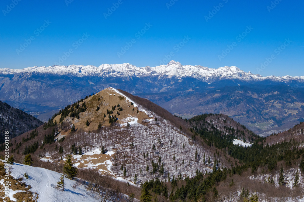 White spring mountains in Slovenia from Slatnik White spring mountains in Slovenia from Slatnik