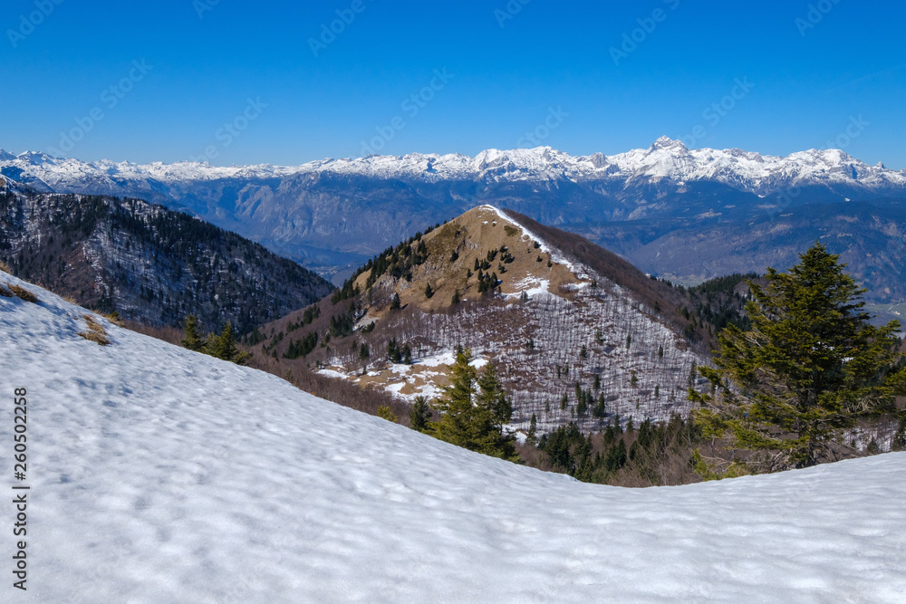 White spring mountains in Slovenia from Slatnik