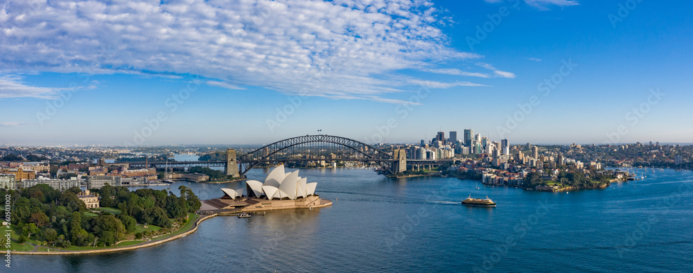 Naklejka premium Szeroki panoramiczny widok na piękne miasto Sydney w Australii